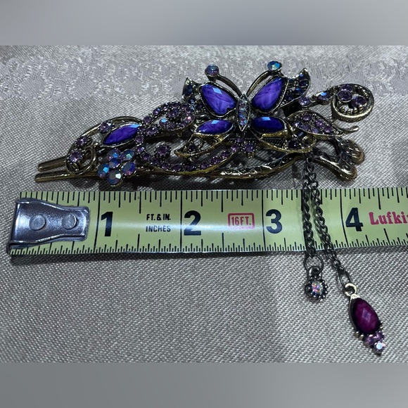 Purple Butterfly Rhinestone Hair Clip - Picture 6 of 7